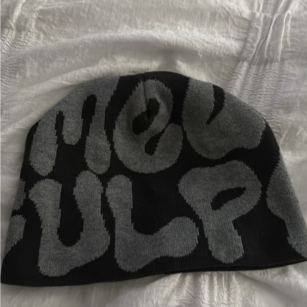 Black and Gray Graphic Beanie